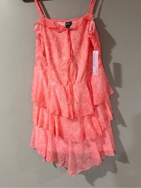 True Grit Coral Tiered Ruffle Spaghetti-Strap Dress